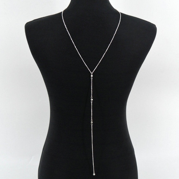 Gold or Silver Crystal Drop Necklace Body Chain - Picture 2 of 8
